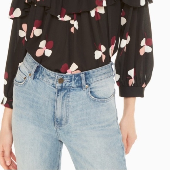 KATE SPADE Black Floral ruffle blouse NWOT preppy cute chic spring chiffon sz S - Picture 4 of 14